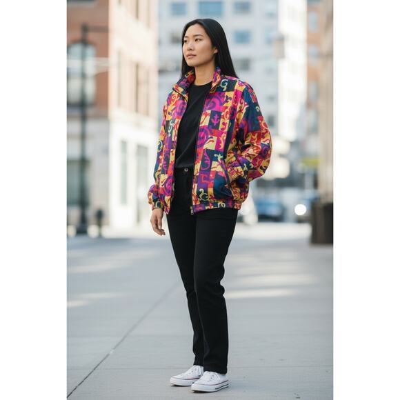 SKEA PARIS/VAIL  Y2K Winter Wear Vintage Abstact Winter Bomber Jacket Size 12 - Picture 5 of 13